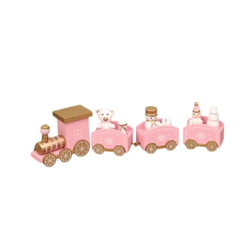 CUTeFiorino Kunsthandwerk Für Kinder 4-6 Party Vier Eisenbahn-Weihnachtsdekorationen, hölzernes Eisenbahnspielzeug mit 3 Eisenbahnwaggons und 3 Pads Für Kunsttrainingsgeräte (Pink, One Size) von CUTeFiorino