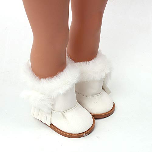 CUTeFiorino Lernuhren Schuhe Zubehör 18-Zoll-Winter-Puppe Glitzer-Bildung für Mädchen Kleinkindspielzeug Auto (White, One Size) von CUTeFiorino