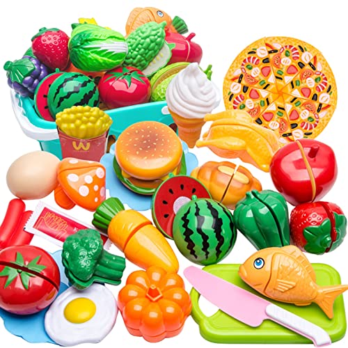 CUTeFiorino Metall Kochgeschirr Set Kinderküche Geschirr Metall Play Food für Kinder Küchenset Spielset Zubehör Peel Cut Toy Food Obst und Gemüse Weihnachten Geburtstagsgeschenk (Hot Pink, One Size) von CUTeFiorino