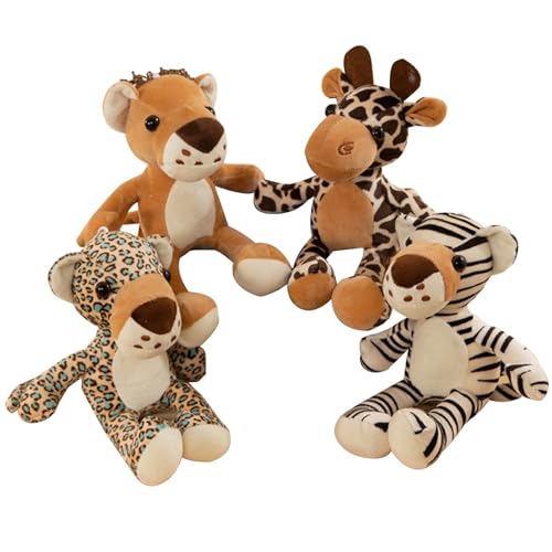 CUTeFiorino Plüschfigur Kuscheltiere Plüschtiere 4er Set Tierplüsch inklusive Tiger Leopard Giraffe Der Singende Und Sprechende Elefant Spielt Guck-Guck Mit Den Ohren (Coffee, One Size) von CUTeFiorino