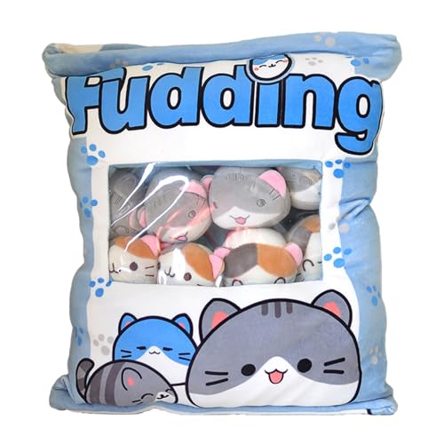 CUTeFiorino Plüschtier 30 cm Niesel Cute Snack Pillow Stuffed Animal Toys Removable Cat Plush Pillow Cat Pillow with Dolls Removable Stuffed Animal Toys Decorative Removable Cat (Blue, One Size) von CUTeFiorino