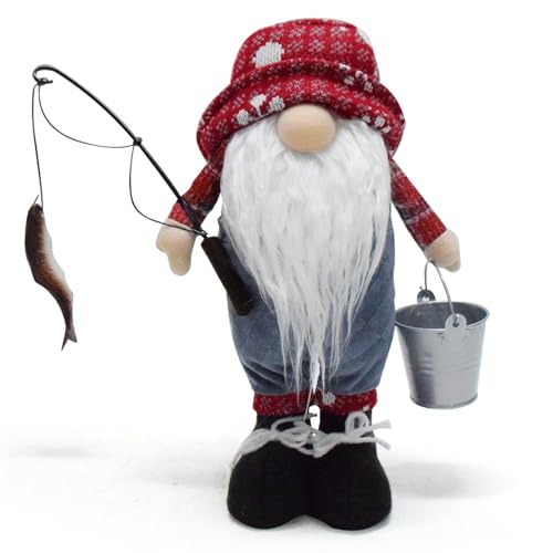 CUTeFiorino Zubehör Faceless Doll Ornament Decoration GNOME Doll Standing Posture with Bucket Fishhook and Fisherman. Puppenhaus Möbel (Red, One Size) von CUTeFiorino