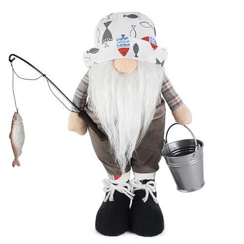 CUTeFiorino Zubehör Faceless Doll Ornament Decoration GNOME Doll Standing Posture with Bucket Fishhook and Fisherman. Puppenhaus Möbel (White, One Size) von CUTeFiorino