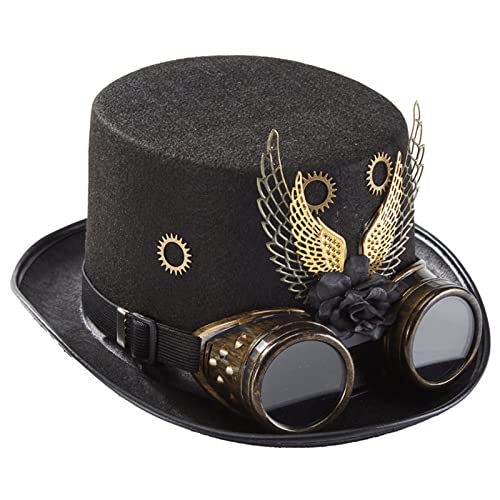 CVZJ Modischer Zylinder, Steampunk-Hut, Halloween-Hut mit Ausrüstung, Brille, Hut, Zylinderhut für Maskeraden, Party, Woll/Filz von CVZJ