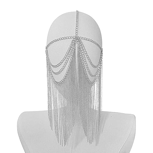 CVZQTE Elegante Metall-Maske, Tanz-Gesichtskette, Schmuck, Gothic, Punk, Quasten, Kopfbedeckung, Kette, Maske für Party und Abschlussball von CVZQTE