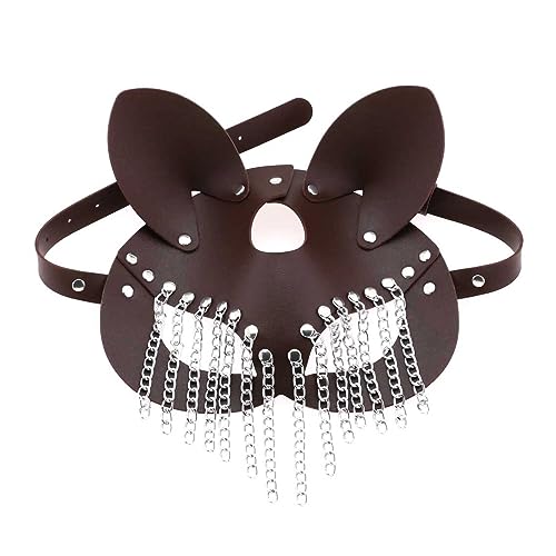 CVZQTE PU Leder Maske mit Kette Quasten für Damen Herren Kostüm Cosplay Halloween Maske Mysterious Half Face Punk Maske von CVZQTE