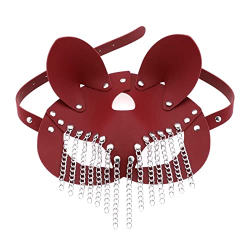 CVZQTE PU Leder Maske mit Kette Quasten für Damen Herren Kostüm Cosplay Halloween Maske Mysterious Half Face Punk Maske von CVZQTE