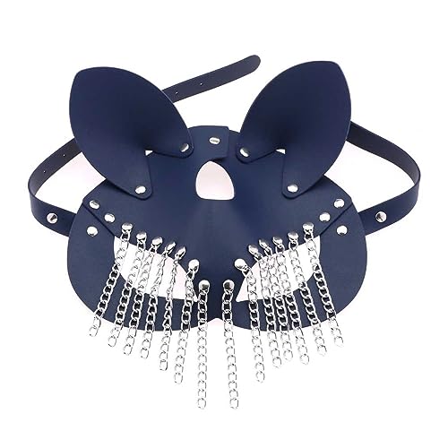 CVZQTE PU Leder Maske mit Kette Quasten für Damen Herren Kostüm Cosplay Halloween Maske Mysterious Half Face Punk Maske von CVZQTE