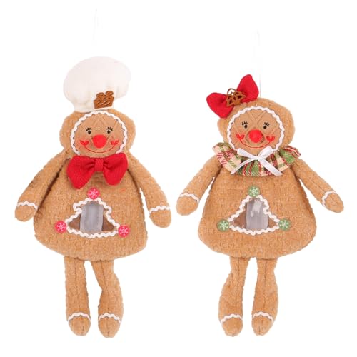 Lebkuchenmann-Plüschpuppen-Set, handgefertigt, Weihnachten, gefüllte Kekse, Jungen, Mädchen, Figuren, Ornamente, hängende Anhänger, 2 Stück von CVZQTE