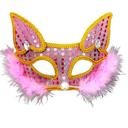 Maskerade Maske Füchse Maske Halbgesichtsmaske Pailletten Katzen Maske Tiermaske Halloween Kostüm Maske Dress Up Maske für Party Füchse Maske Halbgesichtsmaske Halloween Party Maske Plüsch Katzen von CVZQTE