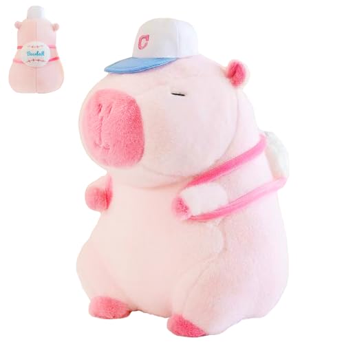 CWENDANER Capybara Plüschtier, Rosa Niedliche Capybara Kuscheltier, mit Sportmützen und Rucksäcke, Plushie Stofftier Geschenk für Kinder Jungen Mädchen (25cm) von CWENDANER