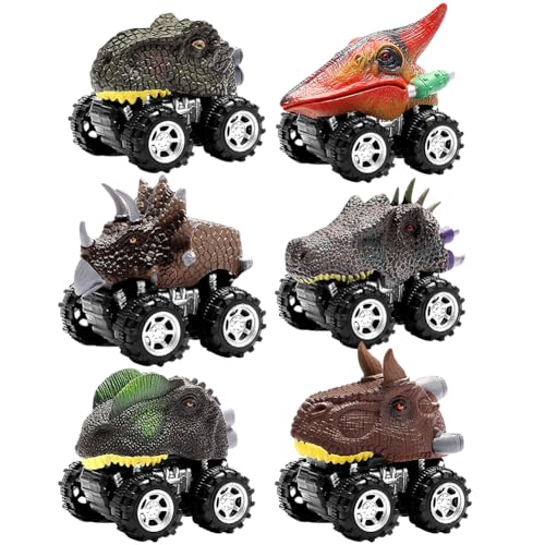 CWXCYVR 6Pcs Mini Dinosaurier Pull Back Auto, Dinosaurier Auto Spielzeug, Dinosaurier Spielzeug, Rallye Auto Spiele geeignet für Jungen und Kleinkinder im Alter von 4-6 B von CWXCYVR