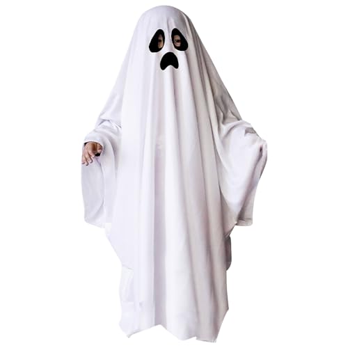 CWXCYVR Halloween Kinder Geister Kostüm, Geist Geister umhang, Weiß Ghost Umhang, Weißes Geister Poncho Kostüm Halloween Geist Robe Kostüm für Karneval Fasching, Rollenspiel Zubehör von CWXCYVR