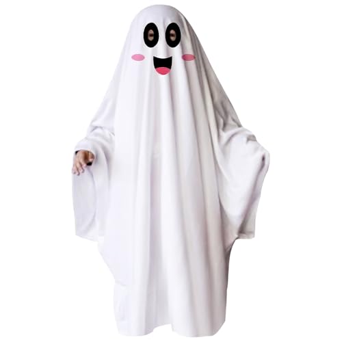 CWXCYVR Kinder kostüm für Halloween, Geist Geister umhang, Weiß Ghost Umhang, Weißes Geister Poncho Kostüm Halloween Geist Robe Kostüm für Karneval Fasching, Rollenspiel Zubehör von CWXCYVR