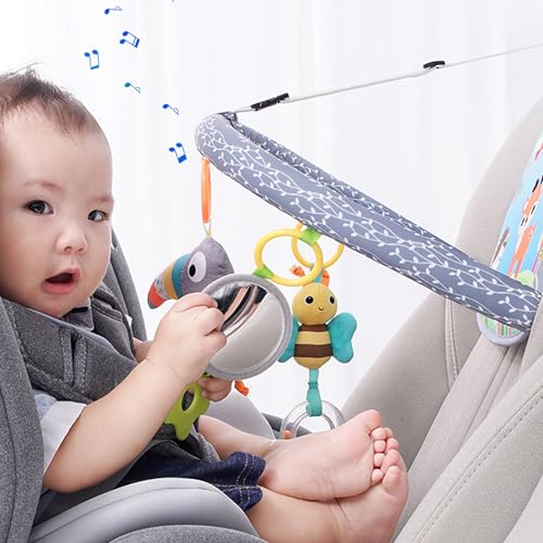 CXAFQ Autositz-Spielzeug für Kleinkinder, mit Spiegel und 3 Hängespielzeuge, Babys hinten Autositz, Kinderwagen Plüschtiere, Baby Activity Spielzeug für Babys von 0-12, Baby Kinderwagen Spielzeug. von CXAFQ