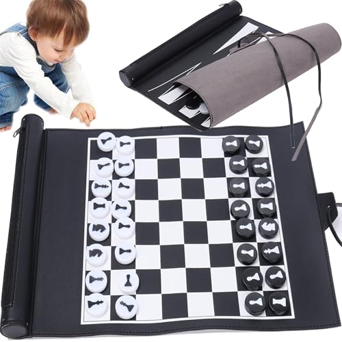 CXAFQ Black Chess Sets, Geringes Gewicht und einfach zu tragen, Backgammon Mini Spiel Set, Schwarz und Weiß Stücke, Gartenspiele, Reise Backgammon Set für Erwachsene und Kinder, 35.5 * 24.5cm von CXAFQ