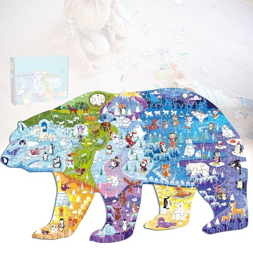 CXAFQ Kinder-Puzzle 128 Stücke, Kinder Eisbär Puzzle Spielzeug, Eisbär Geformt Puzzle, Kinder-Puzzle Geschenk Geeignet Für 3 Bis 8 Jahre Alte Kinder, Jungen Und Mädchen Können Spielen von CXAFQ