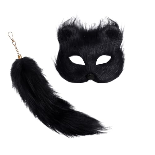 CXNXFD Fuchs Maske und Schwänze Set Cosplay Zubehör Tier Katze Fuchs Wolf Maske mit Pelzigem Requisiten für Ostern Karneval Maskerade Party Halloween Kostüm von CXNXFD