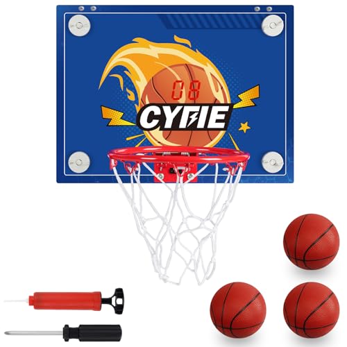 CYFIE Basketballkorb Indoor,Mini Basketballkorb mit Elektronische Anzeigetafel,Basketballkorb Kinder Mit 3 Basketball und Luftpumpe,Mini Basketballkorb fürs Zimmer-Blau von CYFIE