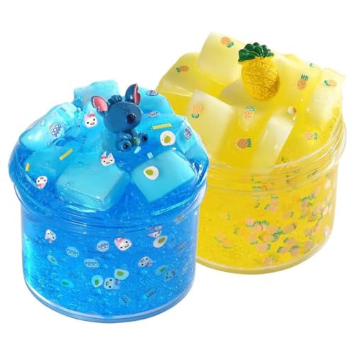 2 Stück Crystal Slime Kit, Superweicher Kristall-Schleim Blaue Puppe & Gelbe Ananas, Stressabbau Spielzeug Für Kinder, Partygeschenk, Schulbedarf, Mädchen & Jungen 2 Stück Crystal Slime Kit, Superweicher Kristall-Schleim Blaue Puppe & Gelbe Ananas, Stressabbau Spielzeug Für Kinder, Partygeschenk, Schulbedarf, Mädchen & Jungen von CYGMRFH