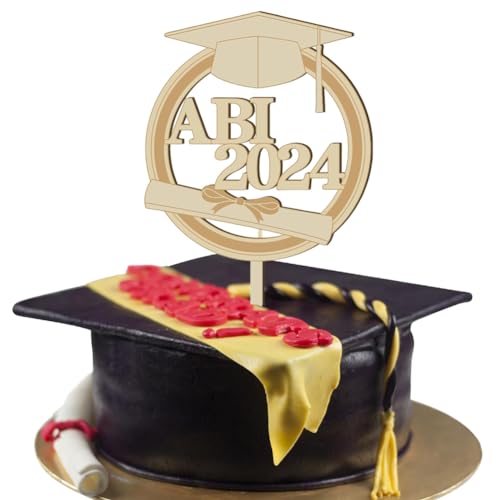 2024 ABI Tortendeko,Cake Topper Abitur 2024 aus Holz,Bestandene Prüfung Cupcake Deko Tortenstecker Abschlussfeier Graduation Party Deko Geschenke von CYGMRFH