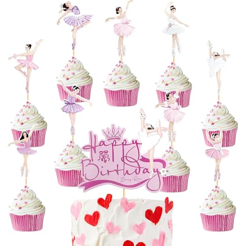 34 Stück Ballerina Tortendeko Ballett Mädchen Cupcake Topper Ballerina Cake Deko Ballett Kuchendekoration für Kinder Geburtstag Party Kuchen Deko Supplies von CYGMRFH