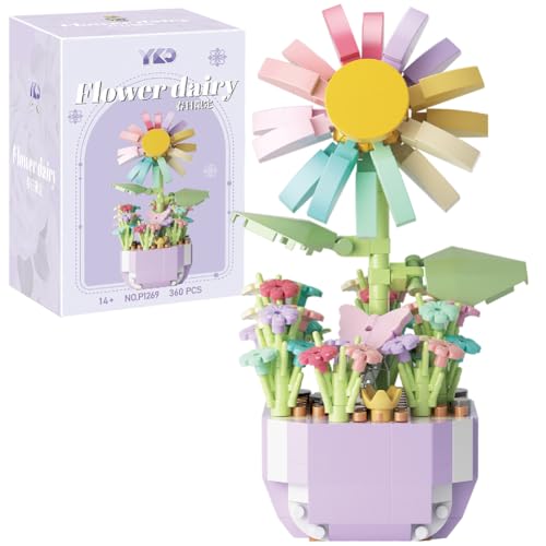 Blumenstrauß Bausteine Set, Blumen Konstruktionsspielzeug, DIY Botanik Kollektion Deko Geschenk mit Exquisiten Verpackungsboxen, Faux Kunststoff Blumen Rosenstrauß für Kinder Home Deko, Zimmerdeko von CYGMRFH