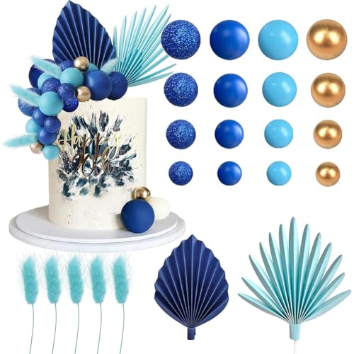 Boho Tortenaufsatz Palmblätter Tortendeko Mini Blau Kugel Kuchen Toppers Deko Torte Kuchendekoration für DIY Geburtstag Party Valentinstag Hochzeit Baby Shower von CYGMRFH