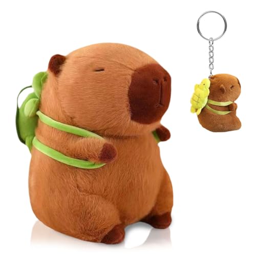 Capybara Plüschtier & Plush Keychain, Capybara Kuscheltier Stofftier mit Schildkrötenrucksack, Kawaii Capibara Puppenkissen Kissen Spielzeug, Niedlichen Plushie Geschenk für Kinder Jungen Mädchen 25cm Capybara Plüschtier & Plush Keychain, Capybara Kuscheltier Stofftier mit Schildkrötenrucksack, Kawaii Capibara Puppenkissen Kissen Spielzeug, Niedlichen Plushie Geschenk für Kinder Jungen Mädchen 25cm von CYGMRFH