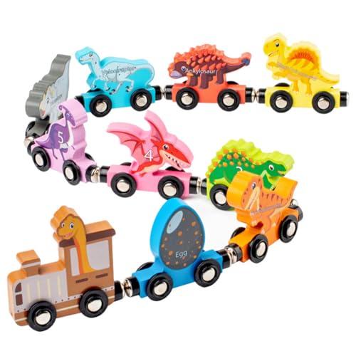 CYGMRFH Dinosaurier Holz Zug Set,Magneteisenbahn mit Ziffern 0-10,Tiere Trainieren Spielzeug,Montessori Spielzeug Holz,Drag Lernspielzeug,Lernspielzeug für 3 4 5 6 Jahr Jungen Mädchen von CYGMRFH