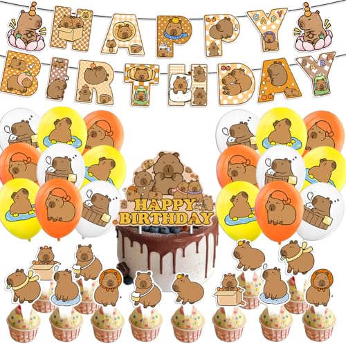 Capybara Party Balloons 32 Stück Capybara Geburtstag Party Dekorationen Ballons Geburtstag Banner Kuchen Topper Thema Party Supplies für Capybara Party von CYGMRFH