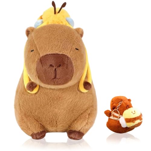 Capybara Plüschtier & Plush Keychain, Capybara Kuscheltier Stofftier mit Bienen-Rucksack, Kawaii Capibara Puppenkissen Kissen Spielzeug, Niedlichen Plushie Geschenk für Kinder Jungen Mädchen 23cm Capybara Plüschtier & Plush Keychain, Capybara Kuscheltier Stofftier mit Bienen-Rucksack, Kawaii Capibara Puppenkissen Kissen Spielzeug, Niedlichen Plushie Geschenk für Kinder Jungen Mädchen 23cm von CYGMRFH