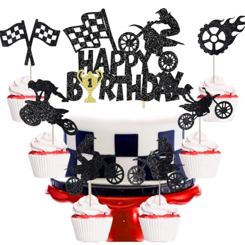 Geburtstag Tortenstecker 13PCS Motorrad Kuchen Topper Motorrad Tortendeko Muffin Deko Sport Motocross Thema Party Dekorationen Scooter Geburtstag Torten Deko für Jungen von CYGMRFH