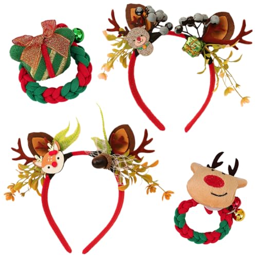 Haarreifen Weihnachten und Weihnachten Haargummis Mädchen 4Pcs Weihnachten Stirnband,Weihnachten Haar Haargummis Rentier Geweih Elastische Haarbänder für Weihnachten Party,für Erwachsene und Kinder von CYGMRFH