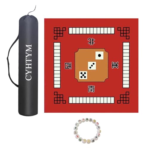 CYHTYM Geräuschreduzierende, rutschfeste Mahjong-Matte für den Tisch, 23,6"-55,1" quadratische Tischmatte mit Kordelzugbeutel(Red,100CM/39.3") von CYHTYM