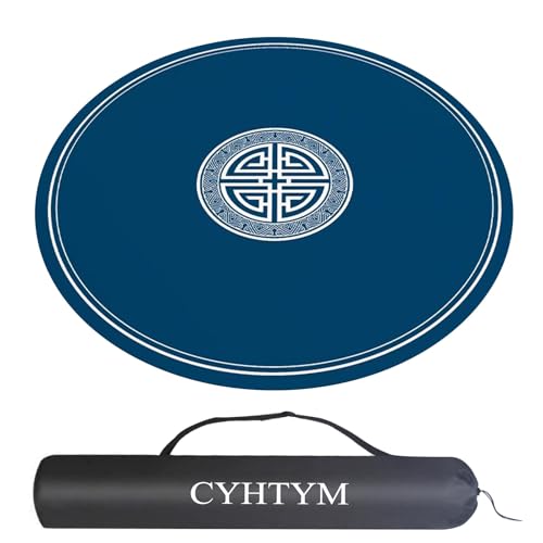 CYHTYM Mahjong-Matte im chinesischen Stil, rutschfeste, geräuscharme Gummi-Abdeckmatte, rundes Tischkissen mit Aufbewahrungstasche(Blue-2,60CM/23.6") von CYHTYM