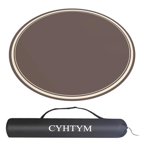 CYHTYM Mahjong-Matte im chinesischen Stil, rutschfeste, geräuscharme Gummi-Abdeckmatte, rundes Tischkissen mit Aufbewahrungstasche(Brown-2,120cm/47.2") von CYHTYM