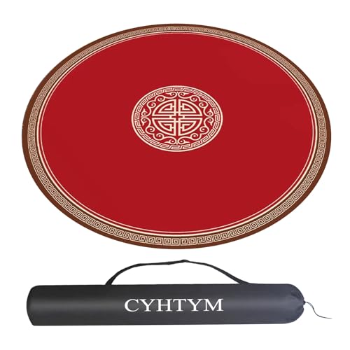 CYHTYM Mahjong-Matte im chinesischen Stil, rutschfeste, geräuscharme Gummi-Abdeckmatte, rundes Tischkissen mit Aufbewahrungstasche(Red,110cm/39.3") von CYHTYM