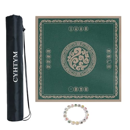 CYHTYM Quadratische Mahjong-Matte aus Leder mit Aufbewahrungstasche und Armband, geeignet für Esstische, automatische Mahjong-Tischmatten(Green-1,100CM/39.3") von CYHTYM