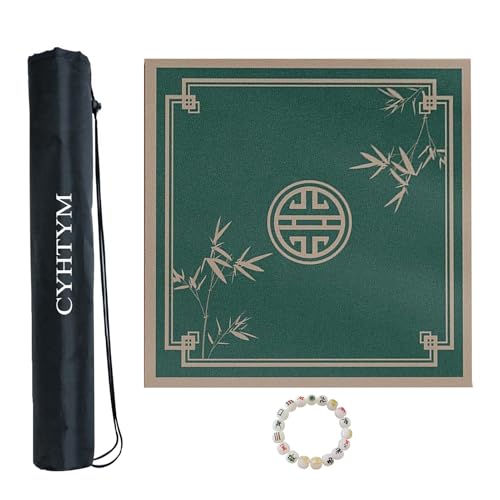 CYHTYM Quadratische Mahjong-Matte aus Leder mit Aufbewahrungstasche und Armband, geeignet für Esstische, automatische Mahjong-Tischmatten(Green-3,100CM/39.3") von CYHTYM