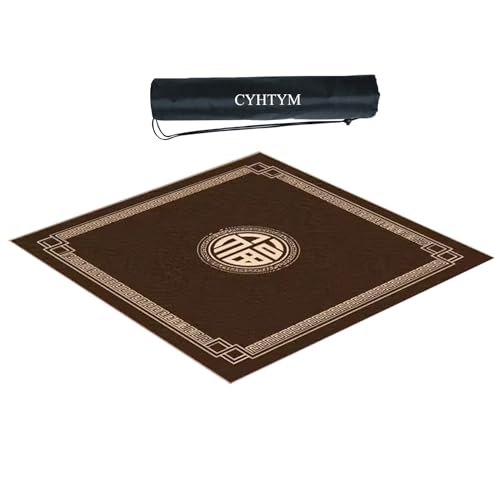 CYHTYM Quadratische Mahjong-Matte aus Samt mit Geräuschreduzierung und Anti-Rutsch-Pad, mit Faltbarer Aufbewahrungstasche(Brown,70X70CM/27.5x27.5) von CYHTYM