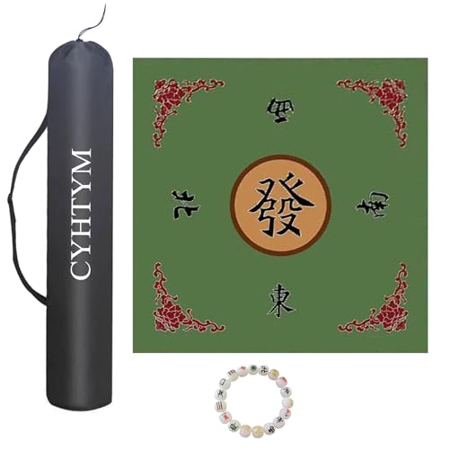 CYHTYM Quadratische Mahjong-Matte mit Kordelzugbeutel, rutschfeste Tischmatte aus Gummi mit Geräuschreduzierung und Ausrichtung(Green,100CM/39.3") von CYHTYM