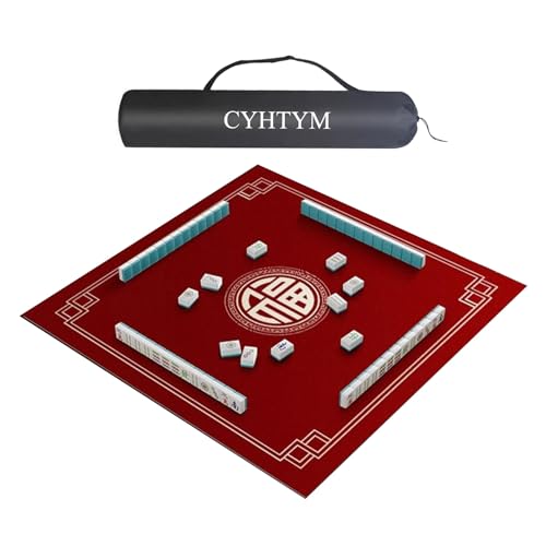 CYHTYM Rote Anti-Rutsch-Mahjong-Matte mit Kordelzugbeutel, Faltbare, mit Kanten umwickelte Anti-Rutsch-Unterlage für die Tischplatte(Red-2,80CM/31.5") von CYHTYM