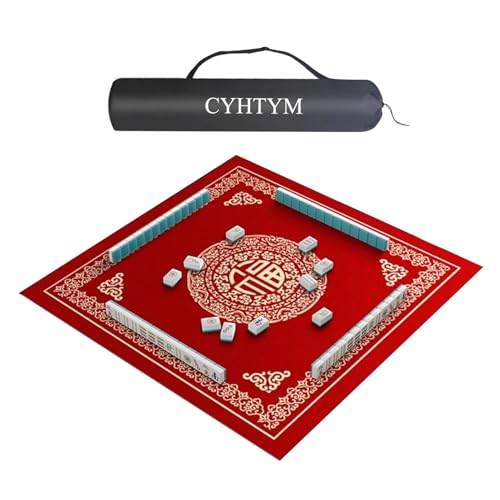 CYHTYM Rote Anti-Rutsch-Mahjong-Matte mit Kordelzugbeutel, Faltbare, mit Kanten umwickelte Anti-Rutsch-Unterlage für die Tischplatte(Red-3,70CM/27.5") von CYHTYM