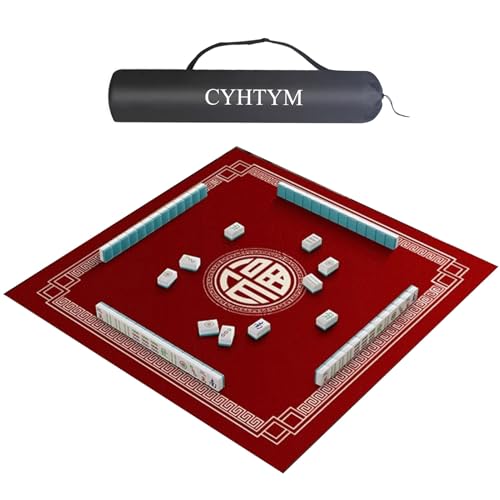 CYHTYM Rote Anti-Rutsch-Mahjong-Matte mit Kordelzugbeutel, Faltbare, mit Kanten umwickelte Anti-Rutsch-Unterlage für die Tischplatte(Red-4,100CM/39.3") von CYHTYM