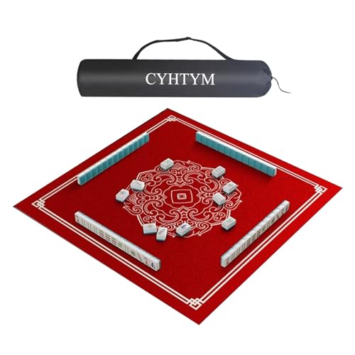 CYHTYM Rote Anti-Rutsch-Mahjong-Matte mit Kordelzugbeutel, Faltbare, mit Kanten umwickelte Anti-Rutsch-Unterlage für die Tischplatte(Red-6,80CM/31.5") von CYHTYM