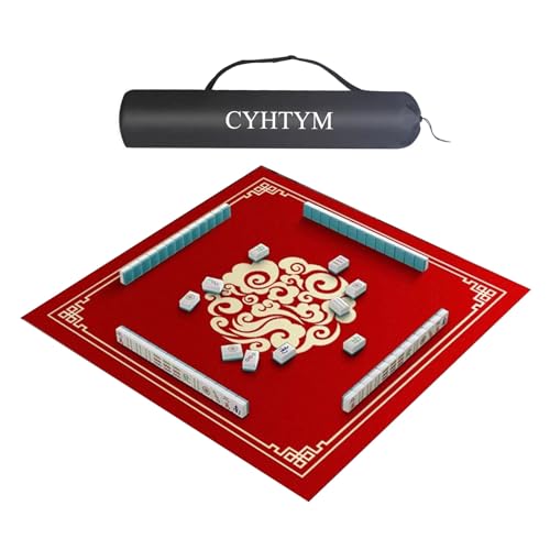 CYHTYM Rote Anti-Rutsch-Mahjong-Matte mit Kordelzugbeutel, Faltbare, mit Kanten umwickelte Anti-Rutsch-Unterlage für die Tischplatte(Red-8,80CM/31.5") von CYHTYM