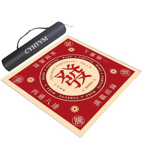 CYHTYM Rotes Mahjong-Tischset im chinesischen Stil mit Rutschfester und stoßdämpfender Gummi-Tischmatte und Aufbewahrungstasche(Red-3,60CM/23.6") von CYHTYM