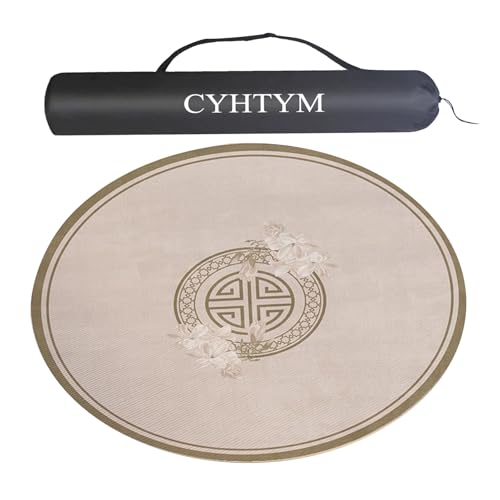 CYHTYM Runde, rutschfeste Mahjong-Matte aus Gummi mit Aufbewahrungstasche, geräuscharme Tischmatte mit Geräuschunterdrückung, geeignet für Poker-Brettspiele(Beige,60CM/23.6") von CYHTYM