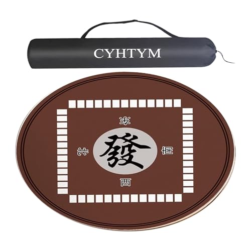 CYHTYM Runde, rutschfeste Mahjong-Matte aus Gummi mit Aufbewahrungstasche, geräuscharme Tischmatte mit Geräuschunterdrückung, geeignet für Poker-Brettspiele(Brown-3,60CM/23.6") von CYHTYM